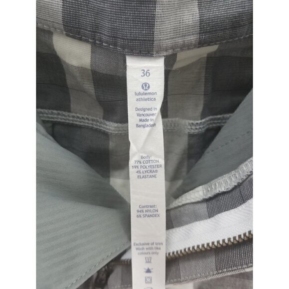 Lululemon Grey Plaid Flat Front Golf Shorts Sz 36 - Picture 3 of 6